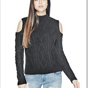 GUESS cold shoulder mock neck knit sweater